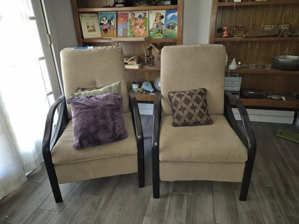 2 Beige Upholstered Armchairs
