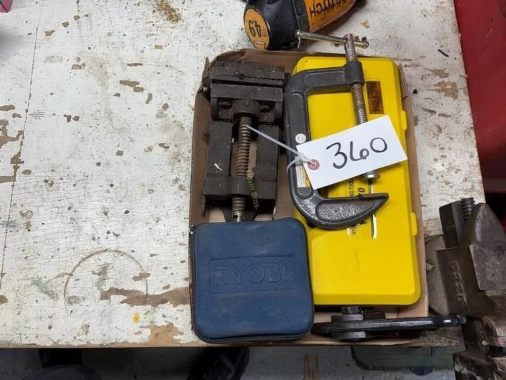 C-Clamps, Vice, Ryobi laser Level, Crimping Tool
