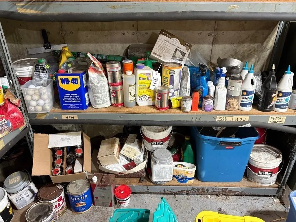 Shelf & Contents. Paint, Sprays, Gear Lube etc