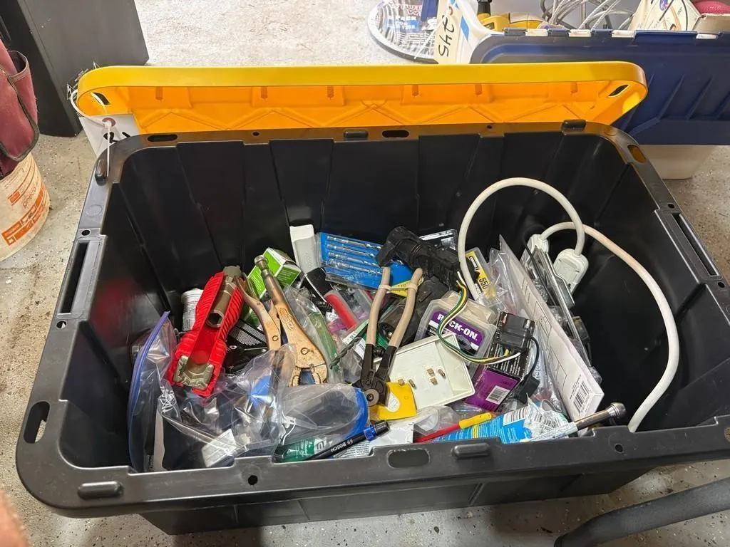 Tote of Hardware & Tools. Vice Grips, Bits etc
