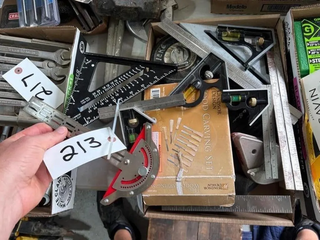 Squares, Level, wood carving set etc