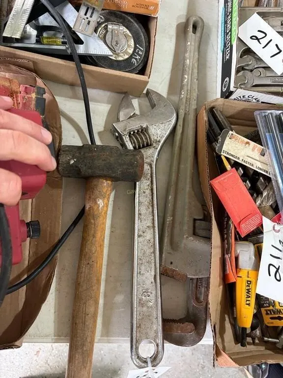 Pipe Wrench, Crescent Wrench & Hammer