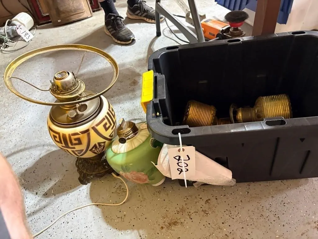 Tote of Antique Lamps & Parts