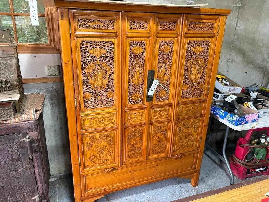 Vintage Chinese Pierced Screen Scholars Cabinet