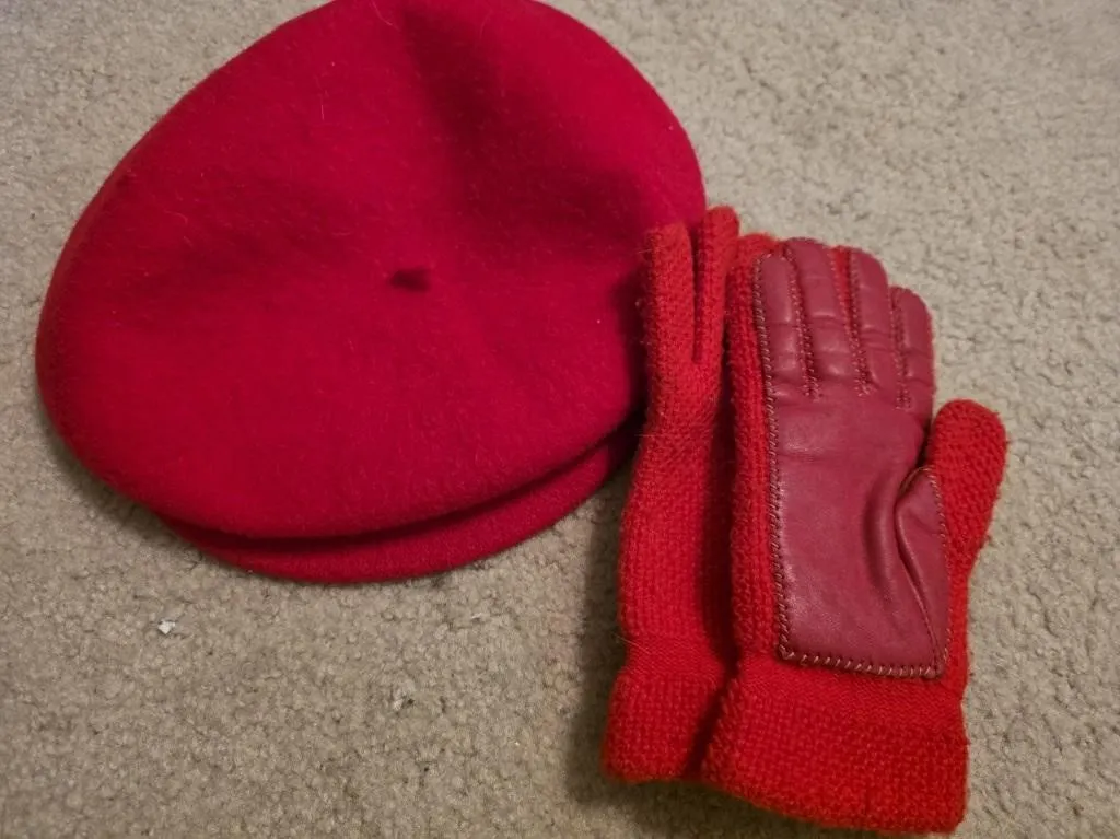 Red Wool Beret Paired w/Matching Red Knit