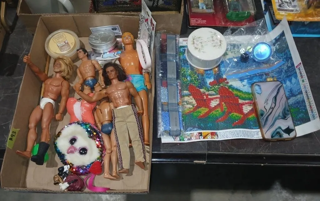 Bundle with Male Barbie dolls, Diamond art, candle