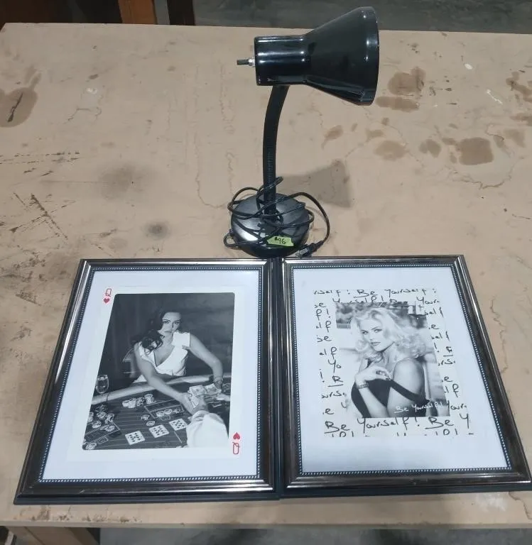2 Silver photo frames & Black desk lamp