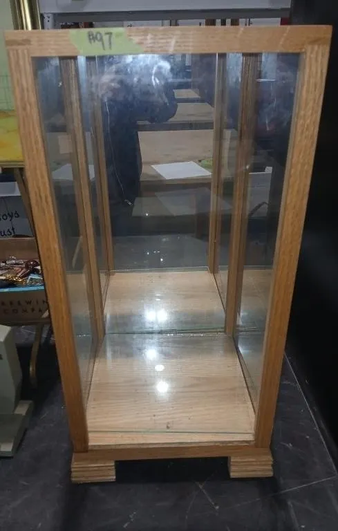 Wood/Glass Mirrored display case, 20 1/2"H x 10"