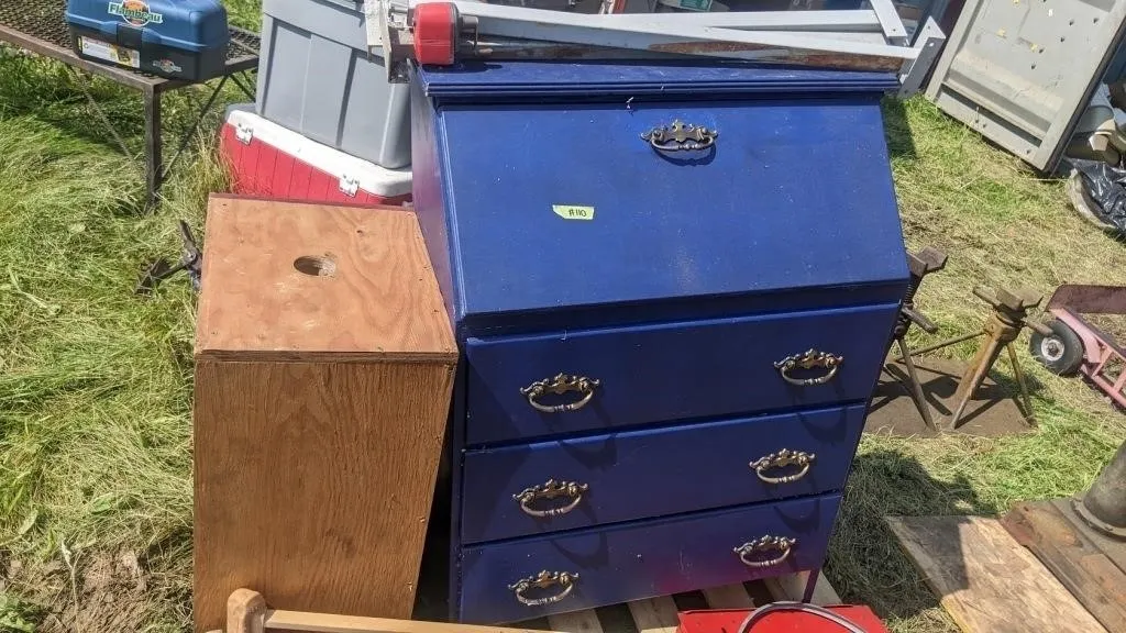 Blue Dresser, wooden box + misc