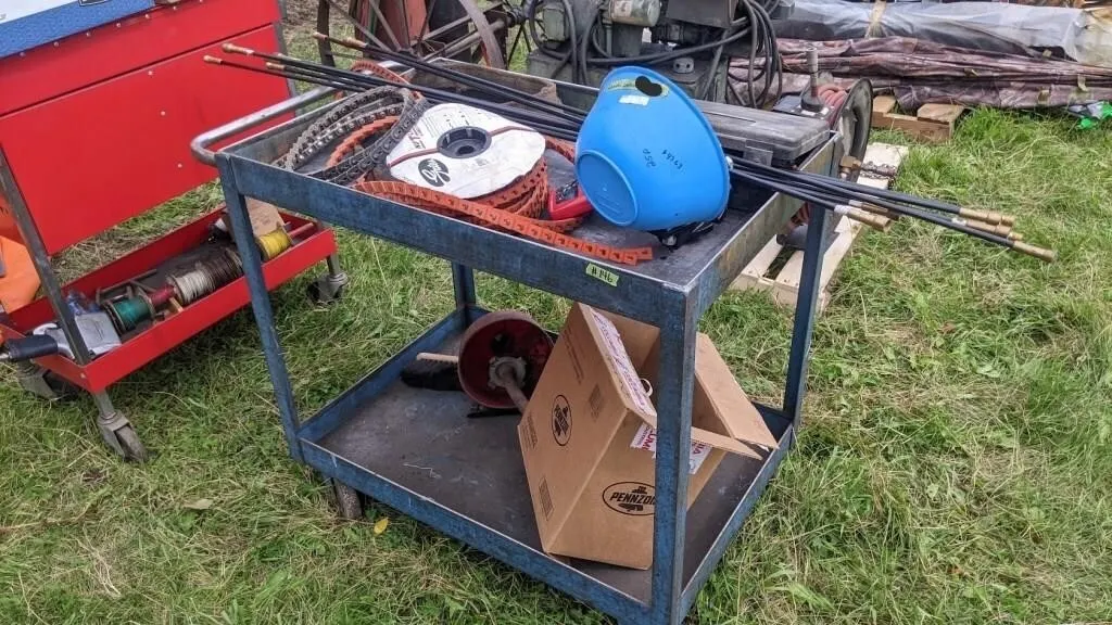 Blue shop cart w/ misc