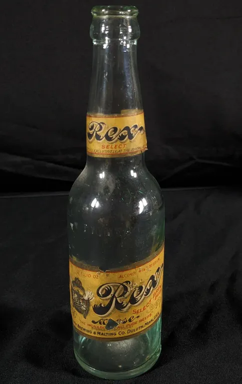 PRE PRO PAPER LABEL & EMBOSSED BOTTLE REX SELECT BREW BEER DULUTH BREWING & MALTING CO MINNESOTA