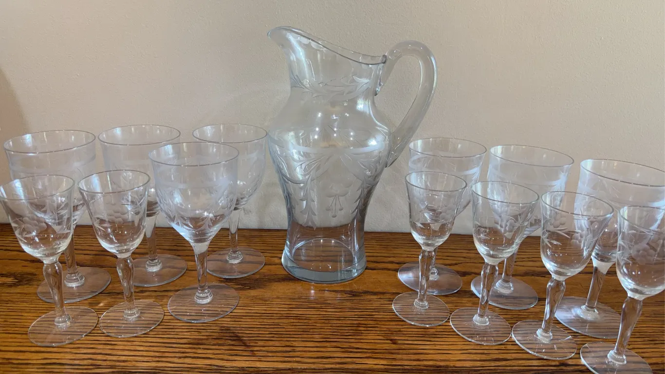 Vintage Pitcher & Stemware Set