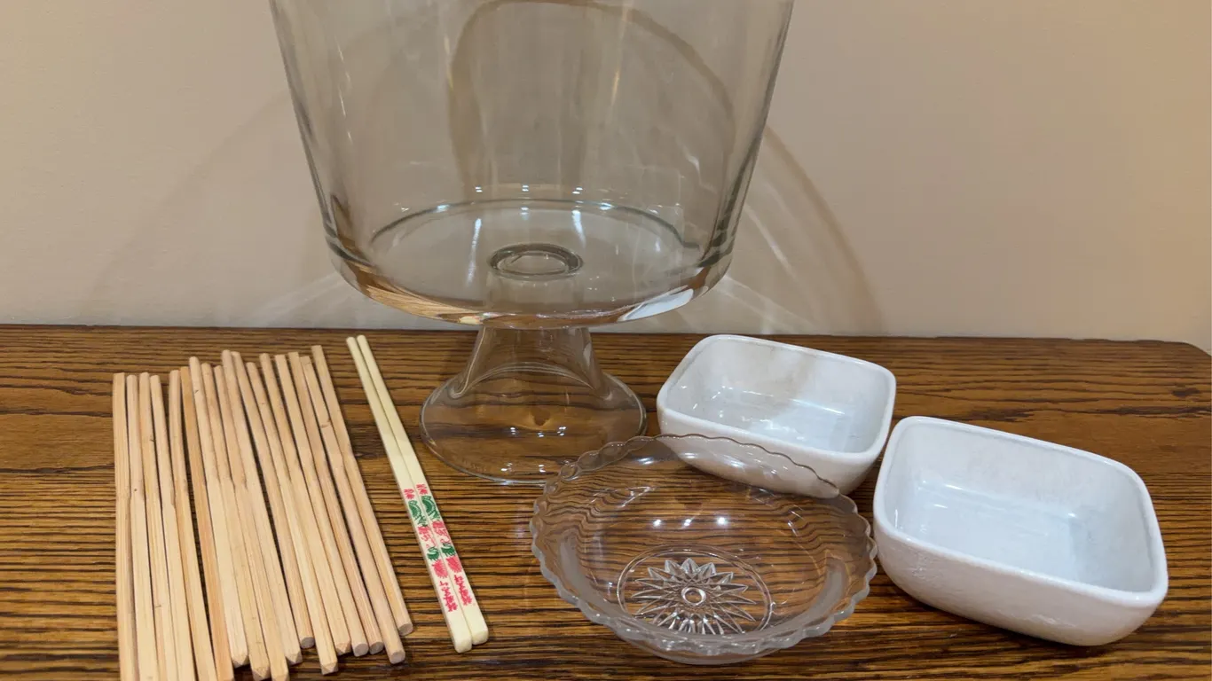 Trifle Bowl, Chopsticks, Ramekins