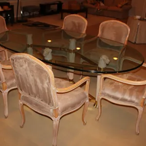 Glass Dining Table & French Provincial Chairs Set