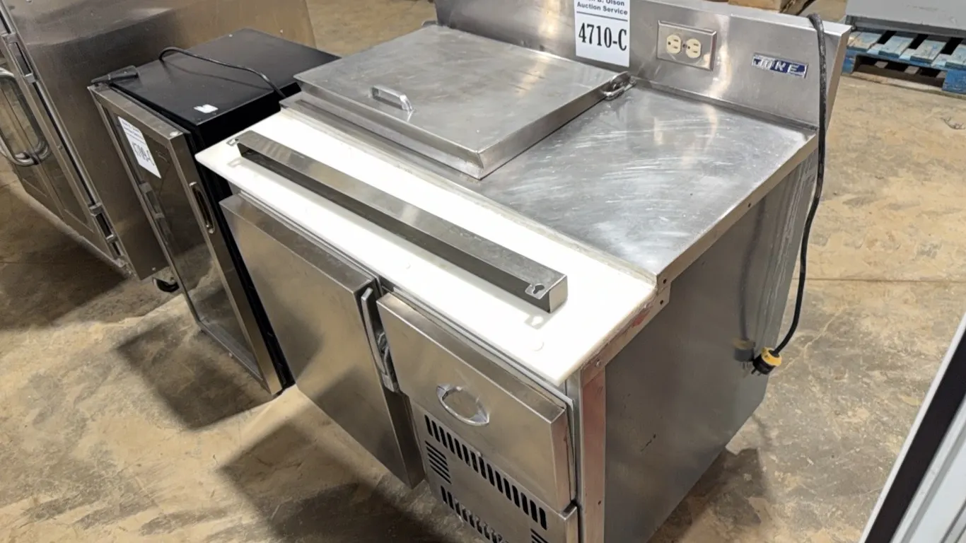 MKE COMMERCIAL STAINLESS STEEL SANDWICH/SALAD PREP TABLE REGFRIGERATOR - LOCATED IN SHOP