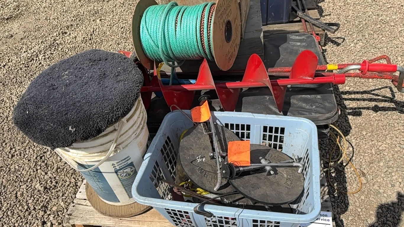 POLARTHERM, SKIS, 2 - ASSORTED AUGERS, ASSORTED ROPES