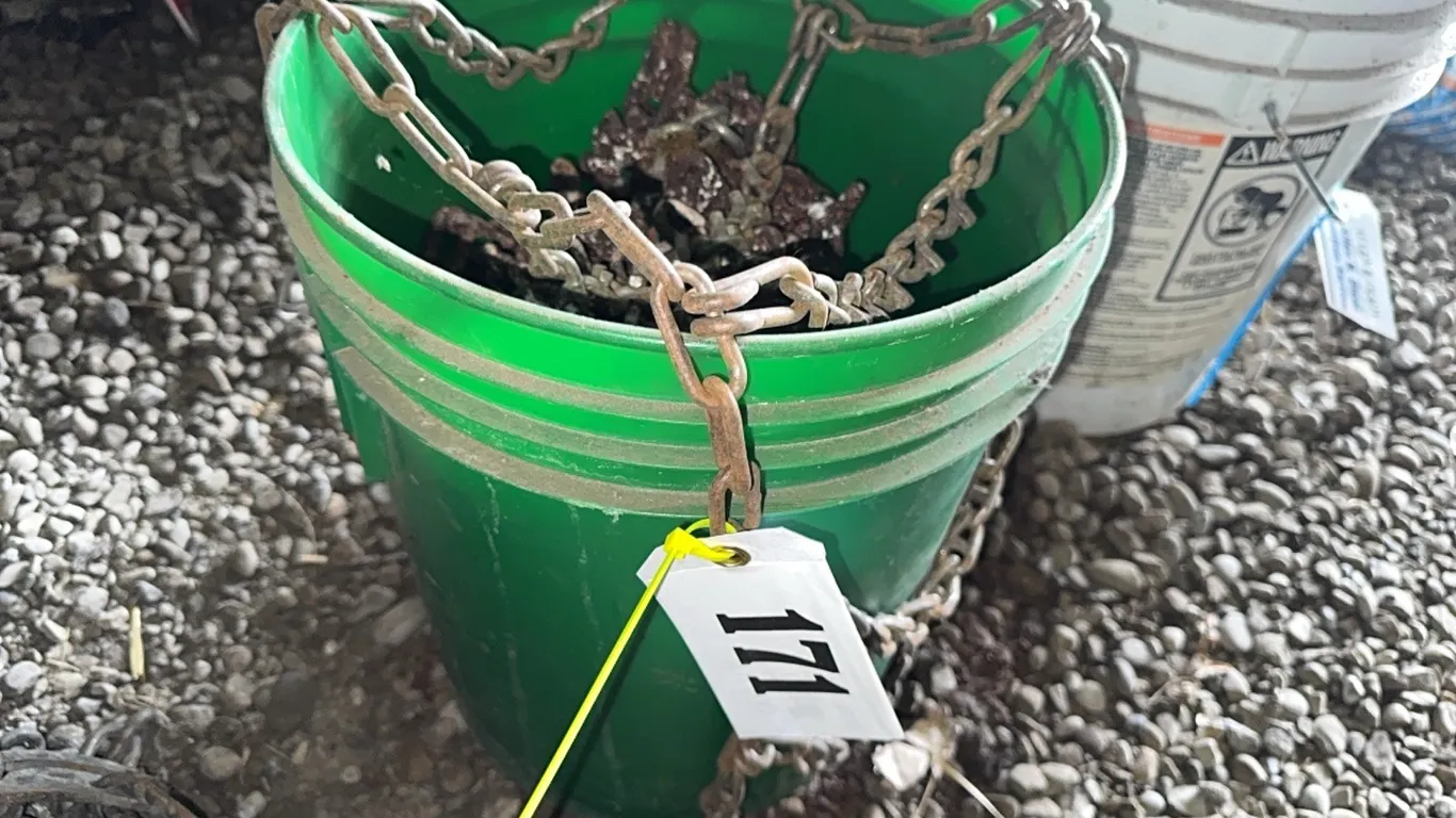 PAIL OF VARIOUS TIRE CHAINS