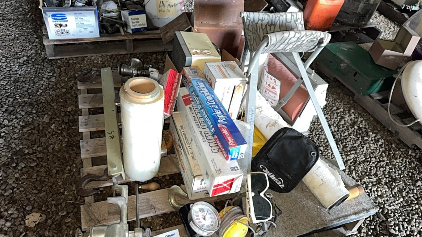 3 -MEAT GRINDERS, HANGING SCALE, SHRINK WRAP, MEAT HOOK, SPREADER BAR, FREEZER PAPER DISPENSER & MORE
