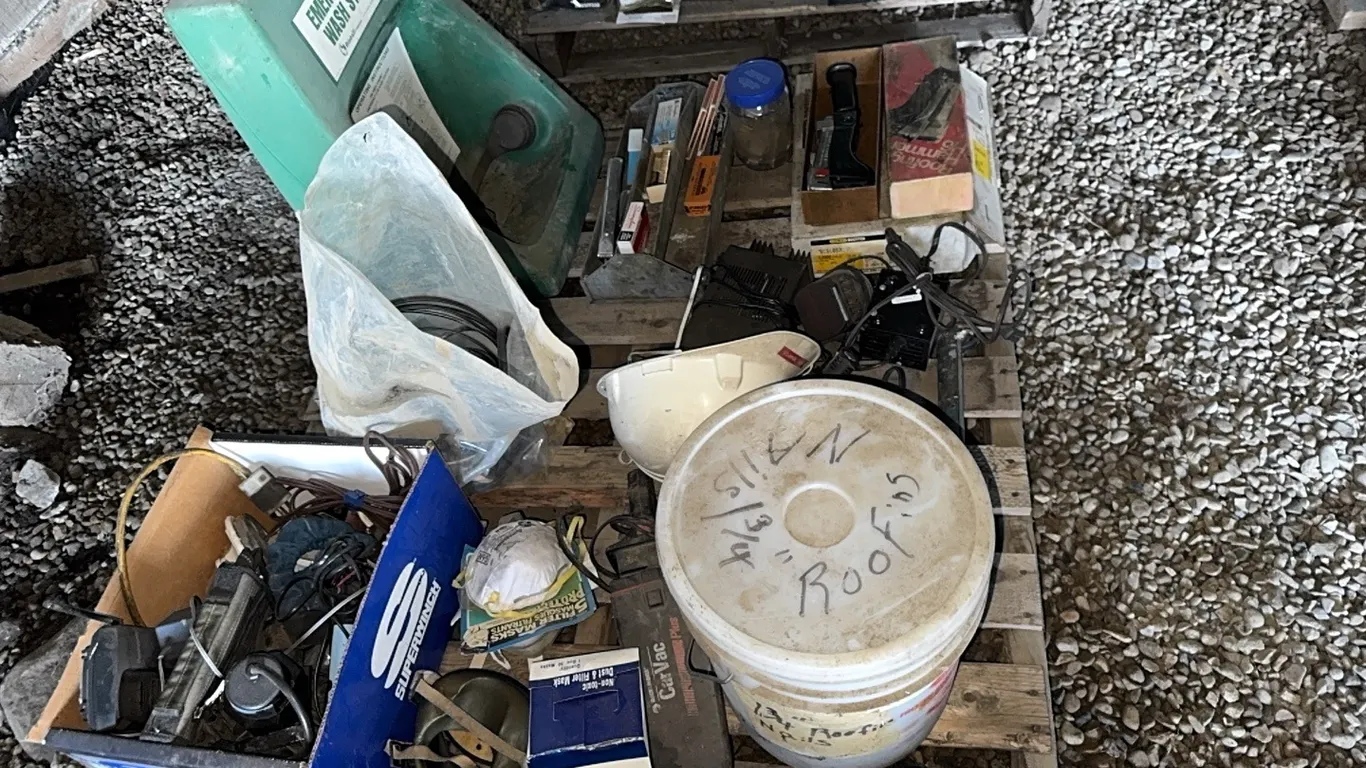 EYEWASH STATION, ROOFING NAILS, ELECTRONICS,ROOFING HAMMER w/ STAPLES & MORE