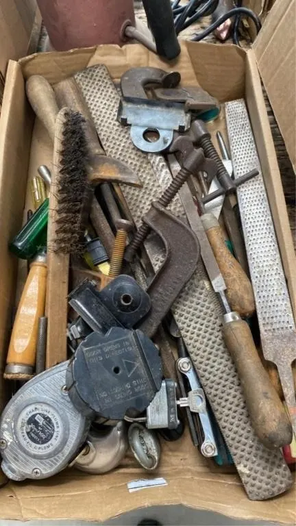 Assorted files, wire brush, screwdrivers and more