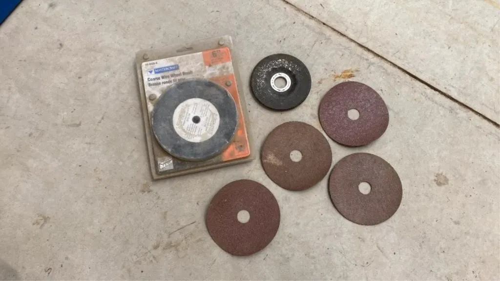 Coarse wire wheel brush and sanding paper