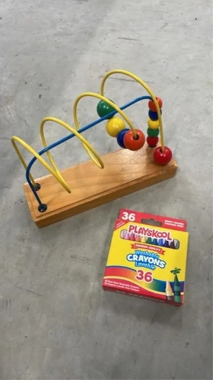 Kids washable crayons and 9in long bead toy