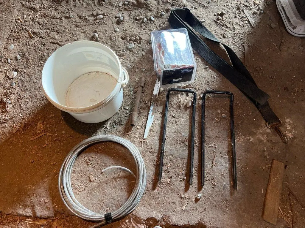 Bucket of assorted supplies