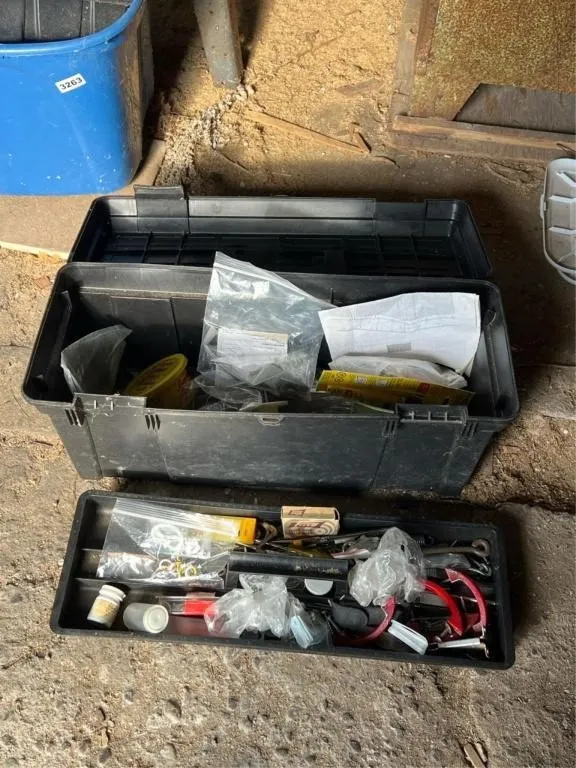 Plastic toolbox with various hardware