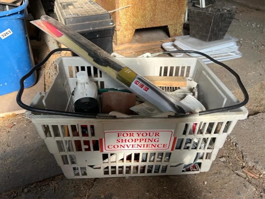 Basket of garage supplies