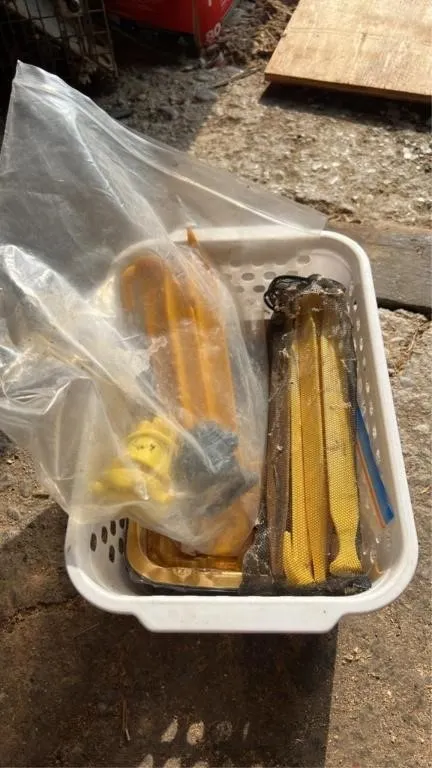 Assorted plastic tent pegs