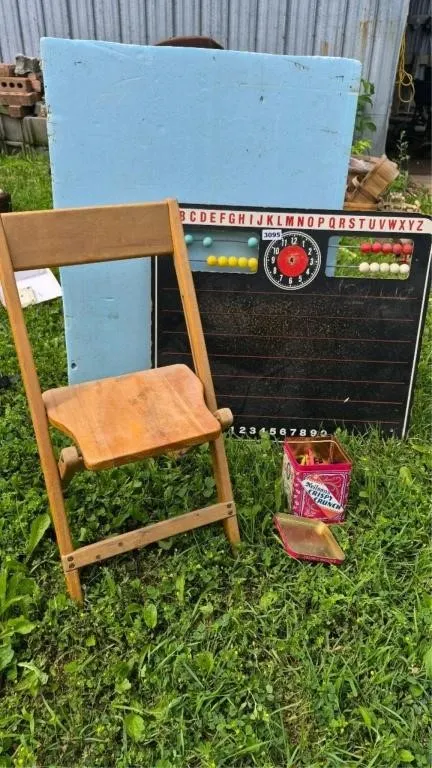 Vintage Child's Chair & Blackboard