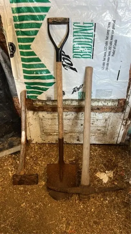 Axe, Pickaxe, and shovel