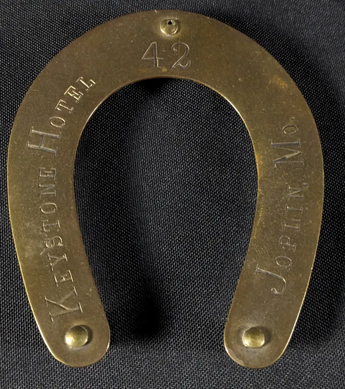PAT 1891 BRASS HORSESHOE TRIVET KEYSTONE HOTEL JOPLIN MISSOURI MO HORSE SHOE