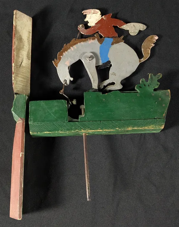 VINTAGE FOLK ART BUCKING BRONCO HORSE COWBOY WHIRLYGIG