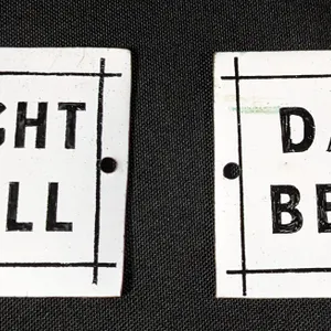 EARLY BRASS - COPPER PORCELAIN SIGNS DAY BELL & NIGHT BELL