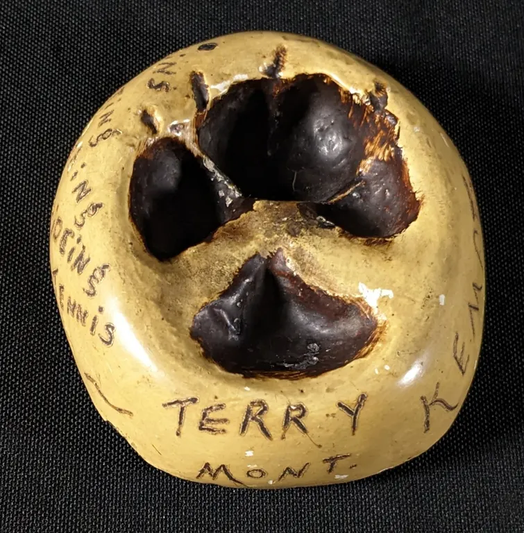 KEMPTON RANCH TERRY MONTANA CABINS BOATING FISHING RIDING TENNIS PLASTER PAW PRINT PAPER WEIGHT