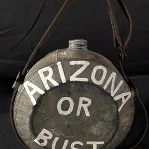VINTAGE ARIZONA OR BUST TIN CANTEEN