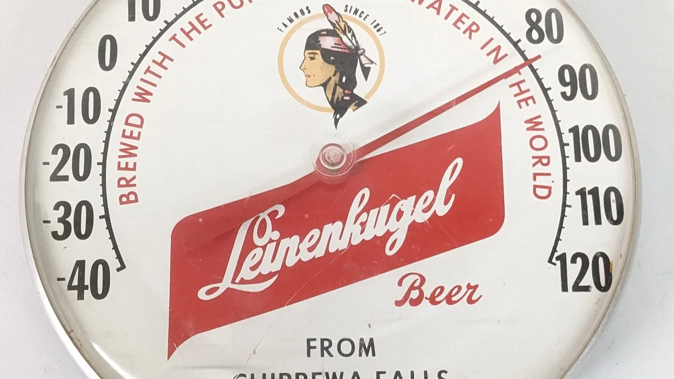 LEINENKUGELS BEER 12" THERMOMETER SIGN CHIPPEWA FALLS WISCONSIN