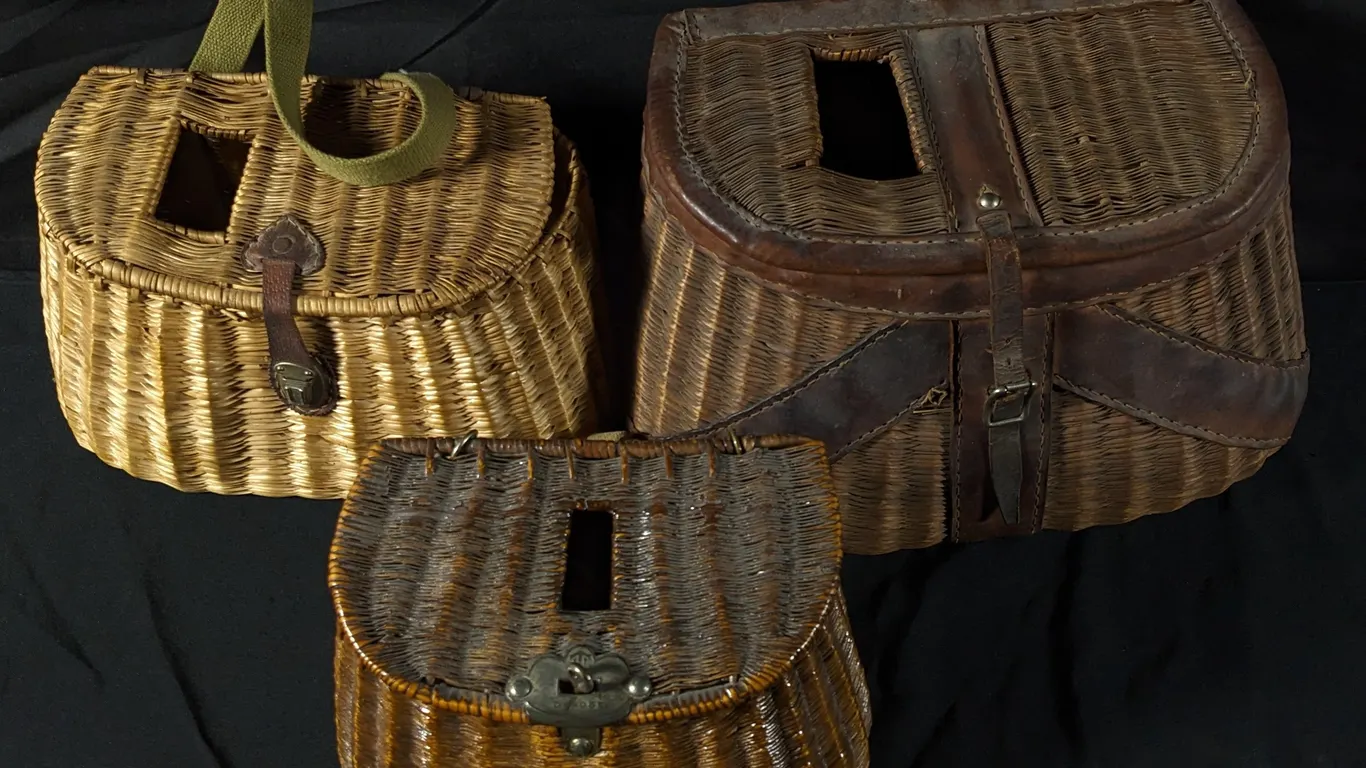 3 VINTAGE/ANTIQUE WICKER FISHING CREELS