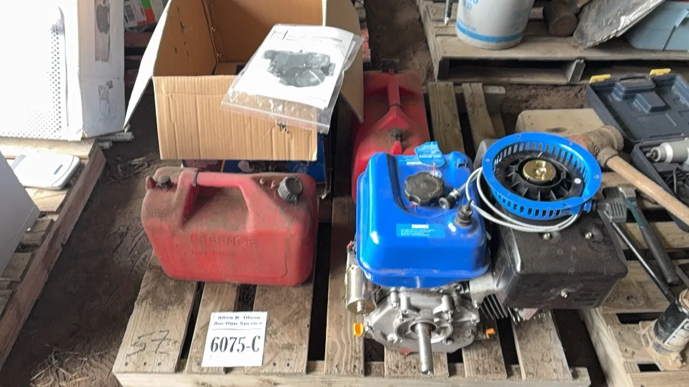 NEW IN BOX 270CC ELECTRIC START POWER FIST ENGINE & 2 - JERRY CANS - DISPERSAL FOR CLARENCE YOUNG -SOLD OFFSITE EDBERG, AB