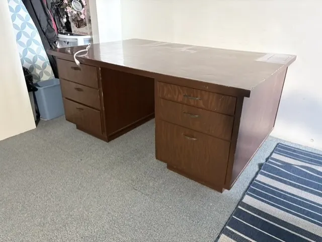 LG (7'Wx31"Hx45"D) WOODEN SEWING DESK - DISPERSAL FOR CLARENCE YOUNG - SOLD OFFSITE EDBERG, AB