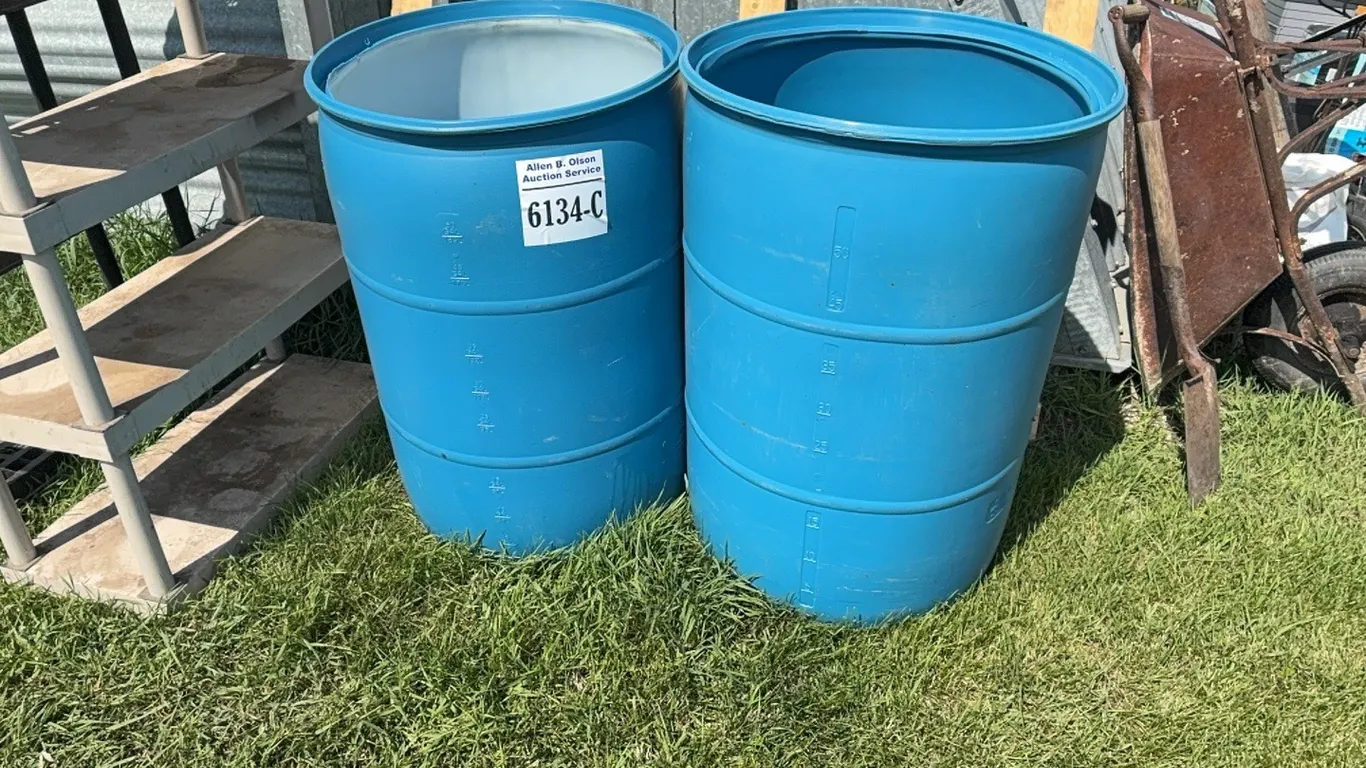 2 - PLASTIC BARRELS - DISPERSAL FOR CLARENCE YOUNG -SOLD OFFSITE EDBERG, AB