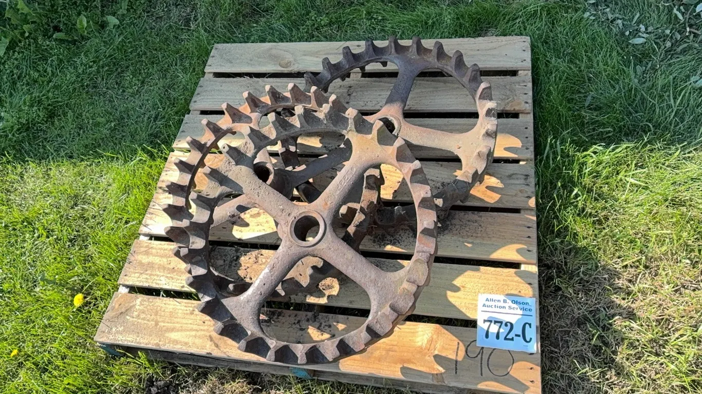 3 - CAST IRON PACKER WHEELS - DISPERSAL FOR CLARENCE YOUNG - SOLD OFFSITE - EDBERG, AB
