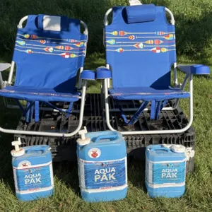 Pair of Kirkland Signature Aluminum Folding Beach Chairs & Aqua-Pak Water Containers
