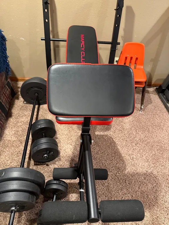 Weight Bench with Weights, Barbell and Curling Bars