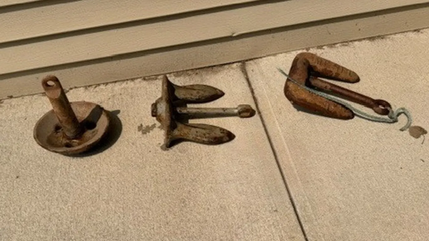Three vintage boat anchors