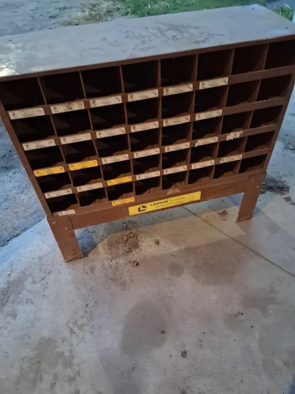 Parts bin. 40 slots, 4” bin size, 35”w x 34”t