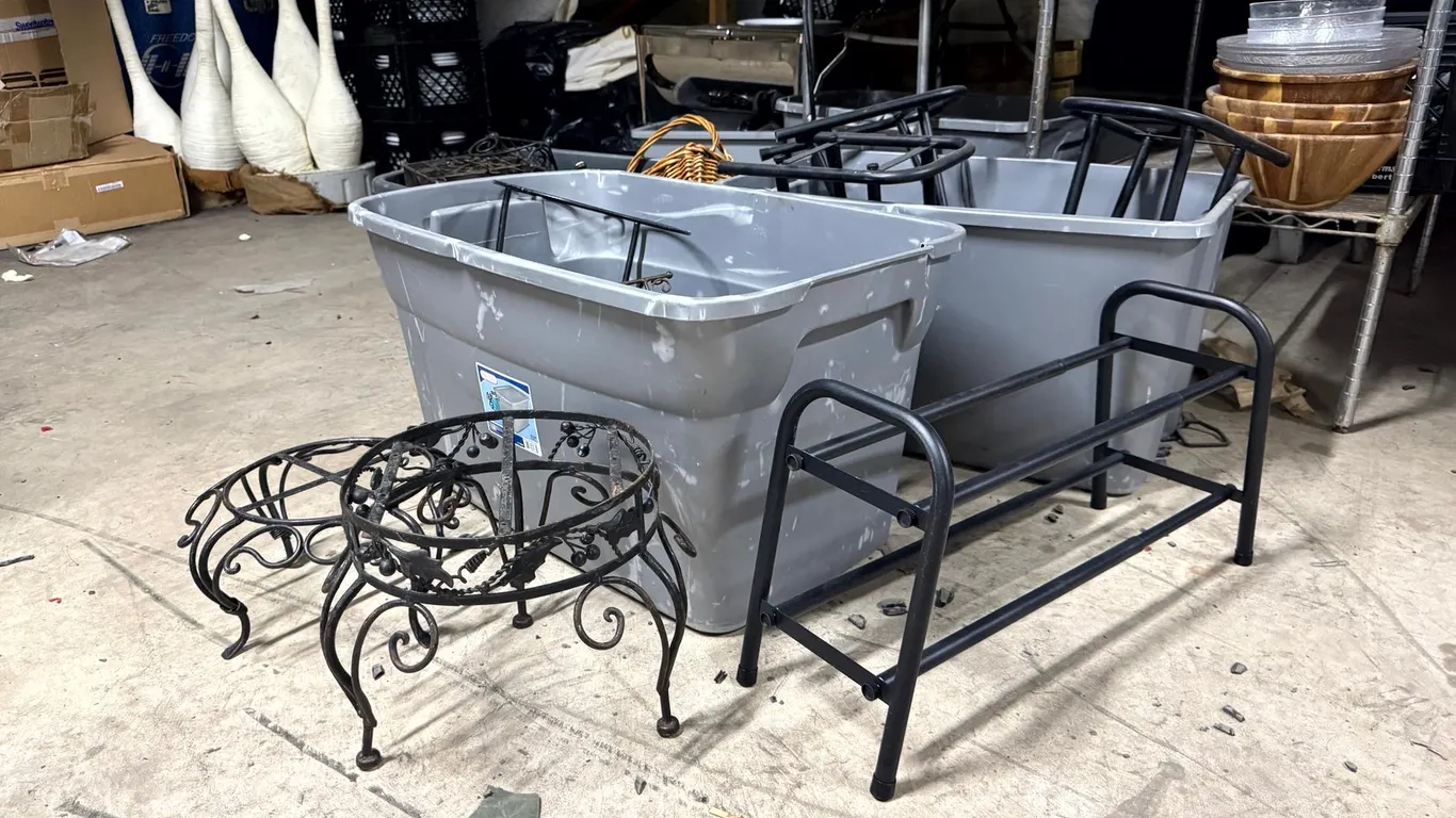 Assorted Metal Display Stands, Folding Racks & Wicker Basket