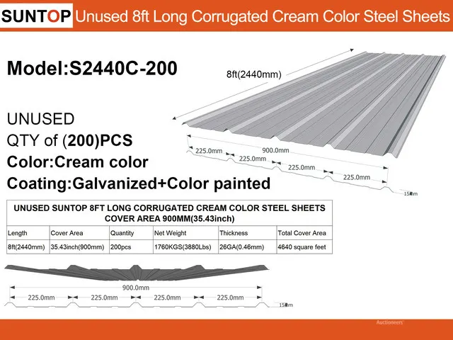 Quantity of (200) 2026 SUNTOP S2440C-200 35 in x 8 ft Galvanized Corrugated Steel Panel (Unused)