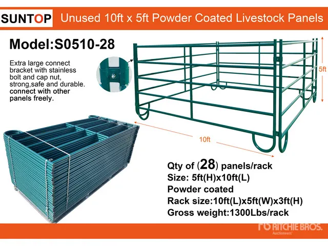 Quantity of (28) 2026 SUNTOP S0510-28 10 ft x 5 ft Powder Coated Livestock Panel (Unused)